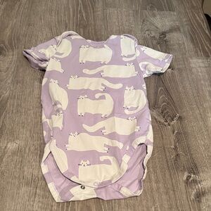 Purple Cat Print Baby Onesie